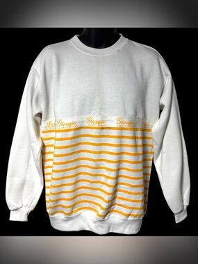 Vtg Giorgio Beverly Hills White Yellow Stripe Crewneck Sweatshirt XL Preppy READ